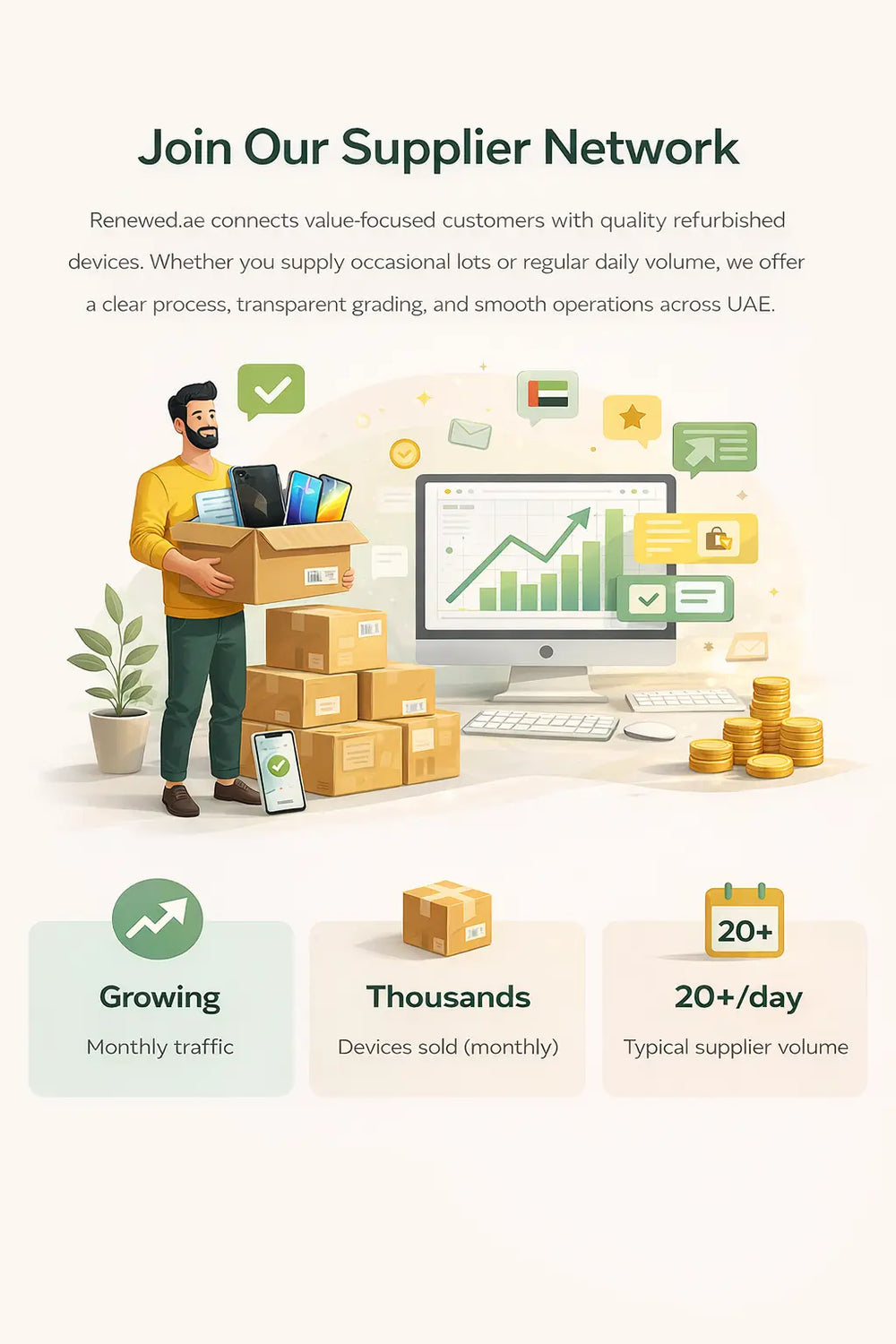 Supply Devices to Renewed.ae — Up to 100 Devices/Day